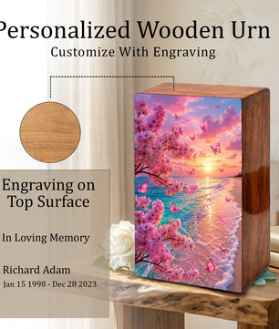 Pink Butterfly Urn For Ashes Women - Personalized Beach Scene Mini Cremation Urn