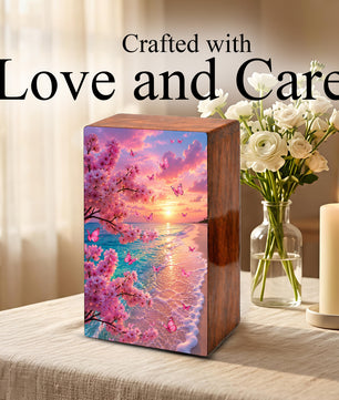 Pink Butterfly Urn For Ashes Women - Personalized Beach Scene Mini Cremation Urn