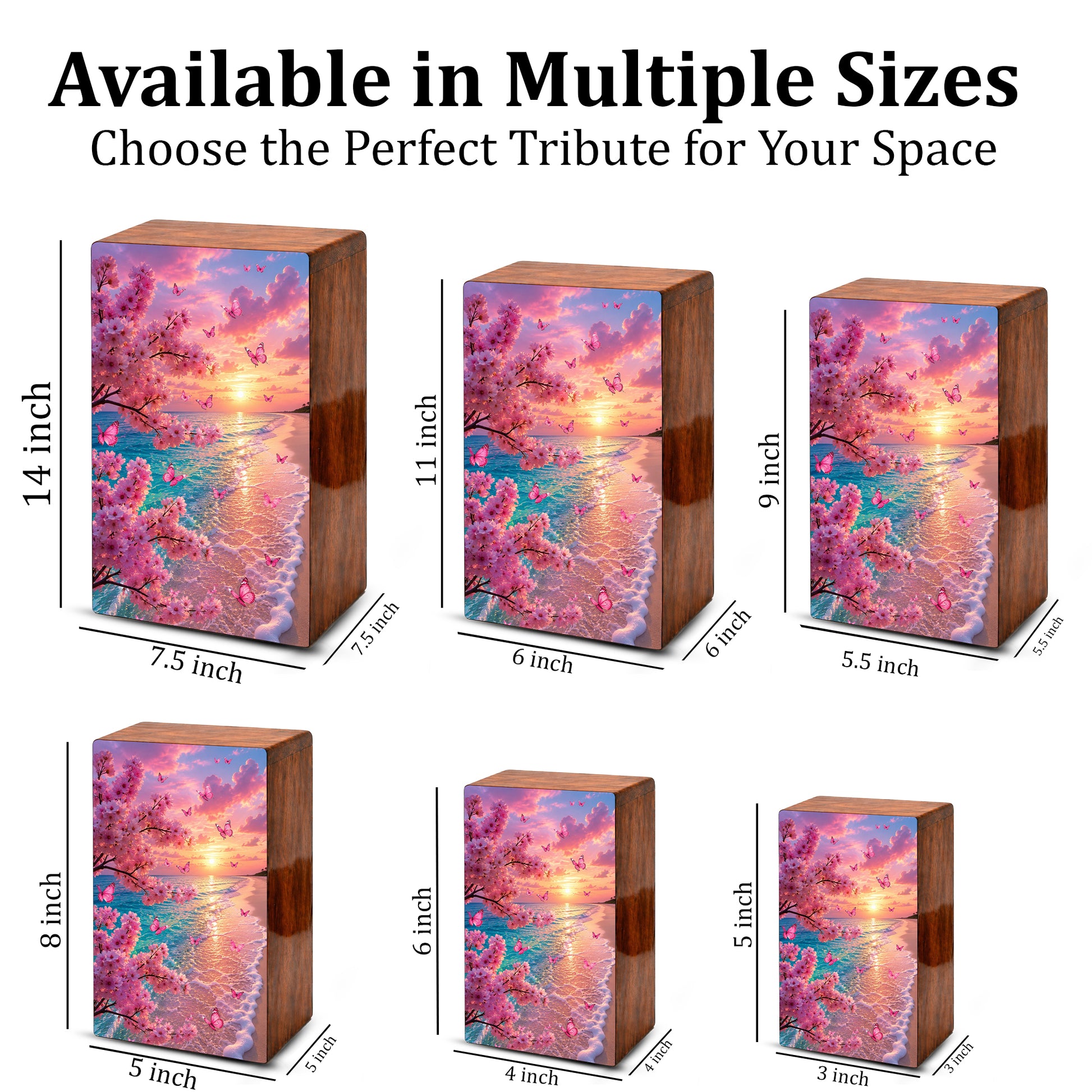 Pink Butterfly Urn For Ashes Women - Personalized Beach Scene Mini Cremation Urn