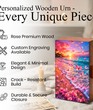 Pink Butterfly Urn For Human Ashes Women - Beach Scene Cremation Urns With Butterflies