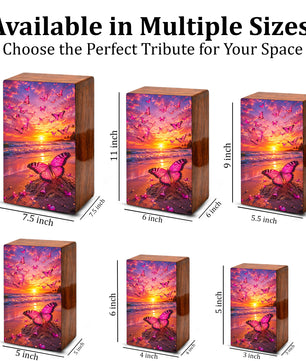 Pink Butterfly Urn For Ashes Female - Beach Scene Cremation Urns For Adult Women