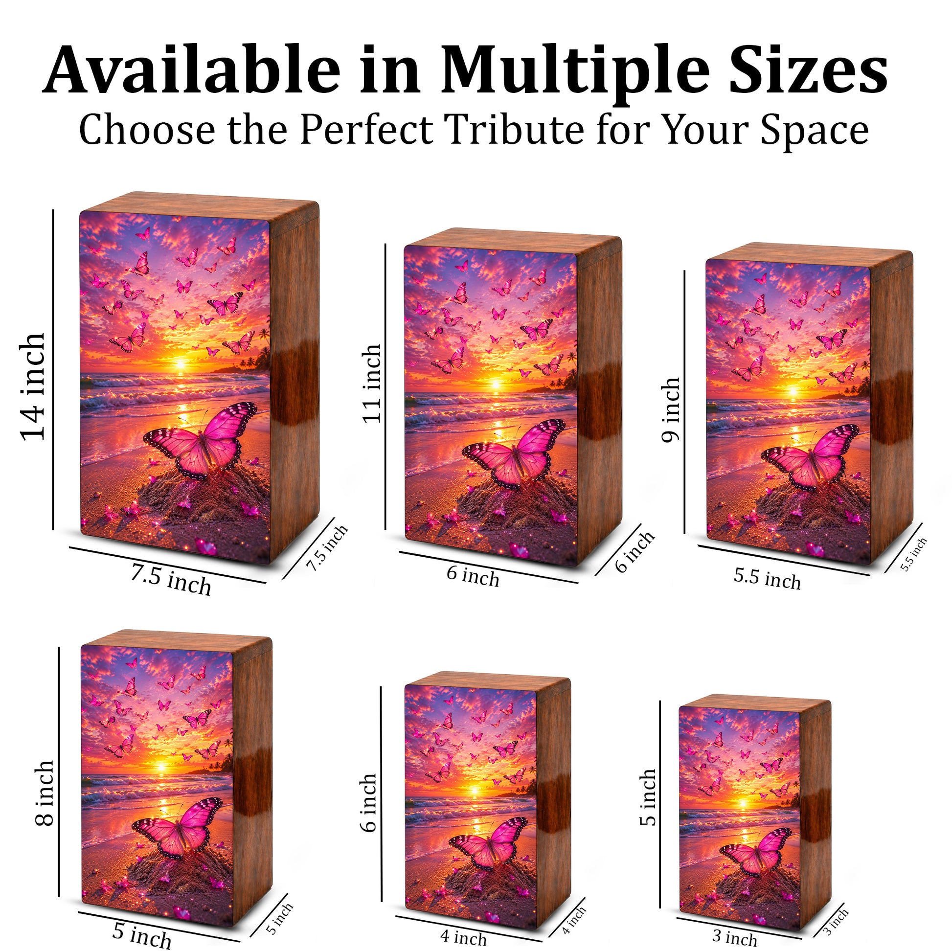 Pink Butterfly Urn For Ashes Female - Beach Scene Cremation Urns For Adult Women
