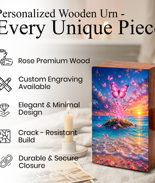 Pink Butterfly Beach Urn For Ashes Women - Nature Scene Cremation Urns With Butterflies