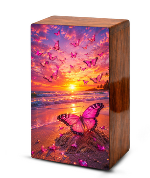 Pink Butterfly Urn For Ashes Female - Beach Scene Cremation Urns For Adult Women