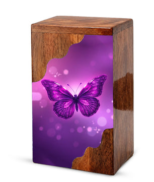 Purple Butterfly Wooden Cremation Urn – Elegant Butterfly Memorial Wooden Urn for Human Ashes
