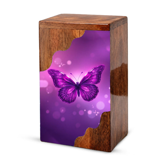 Purple Butterfly Wooden Cremation Urn – Elegant Butterfly Memorial Wooden Urn for Human Ashes