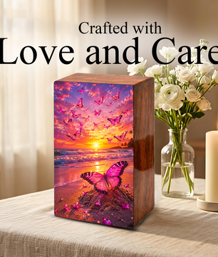 Pink Butterfly Urn For Ashes Female - Beach Scene Cremation Urns For Adult Women