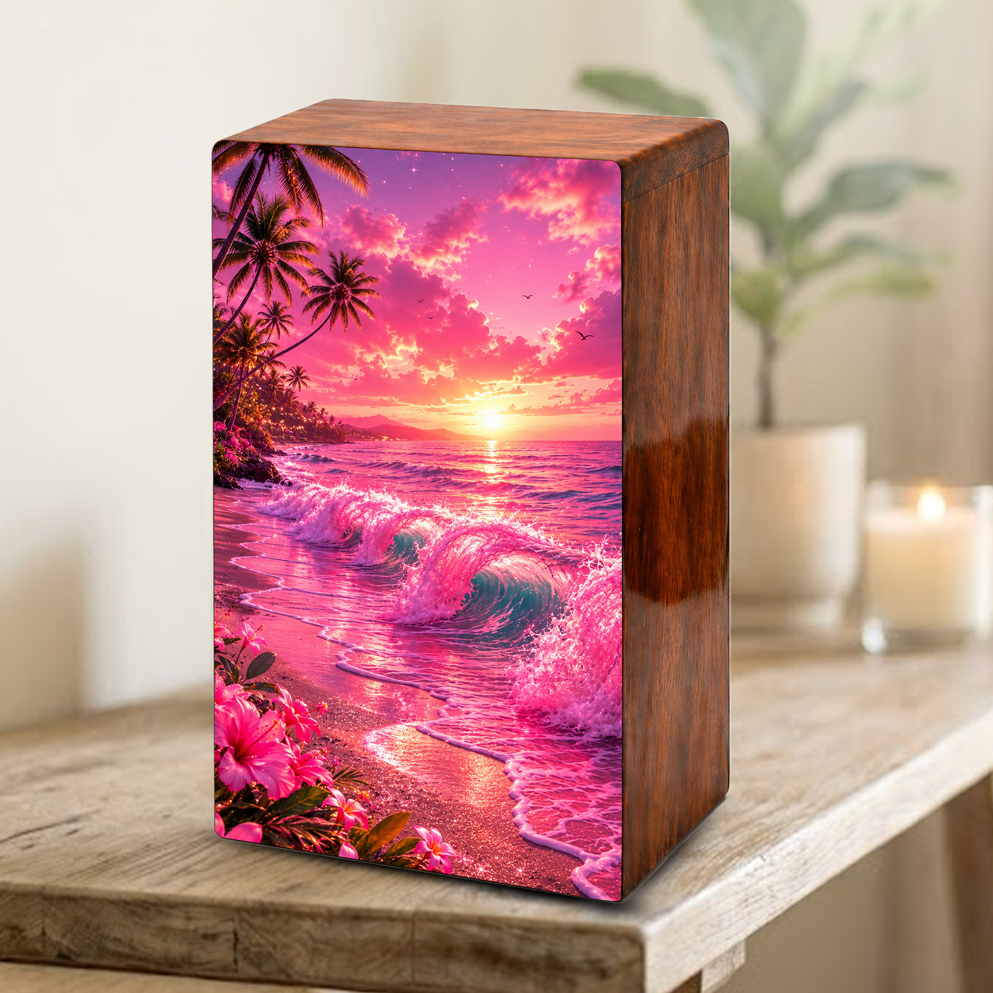 Pink Ocean Urn For Ashes - Beach Small Urns For Men and Women