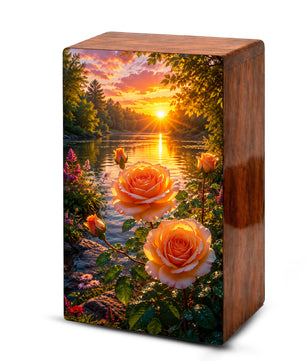 Pink Rose Flower Urn For Adult Ashes - Funeral Flowers Wooden Cremation Urn Box