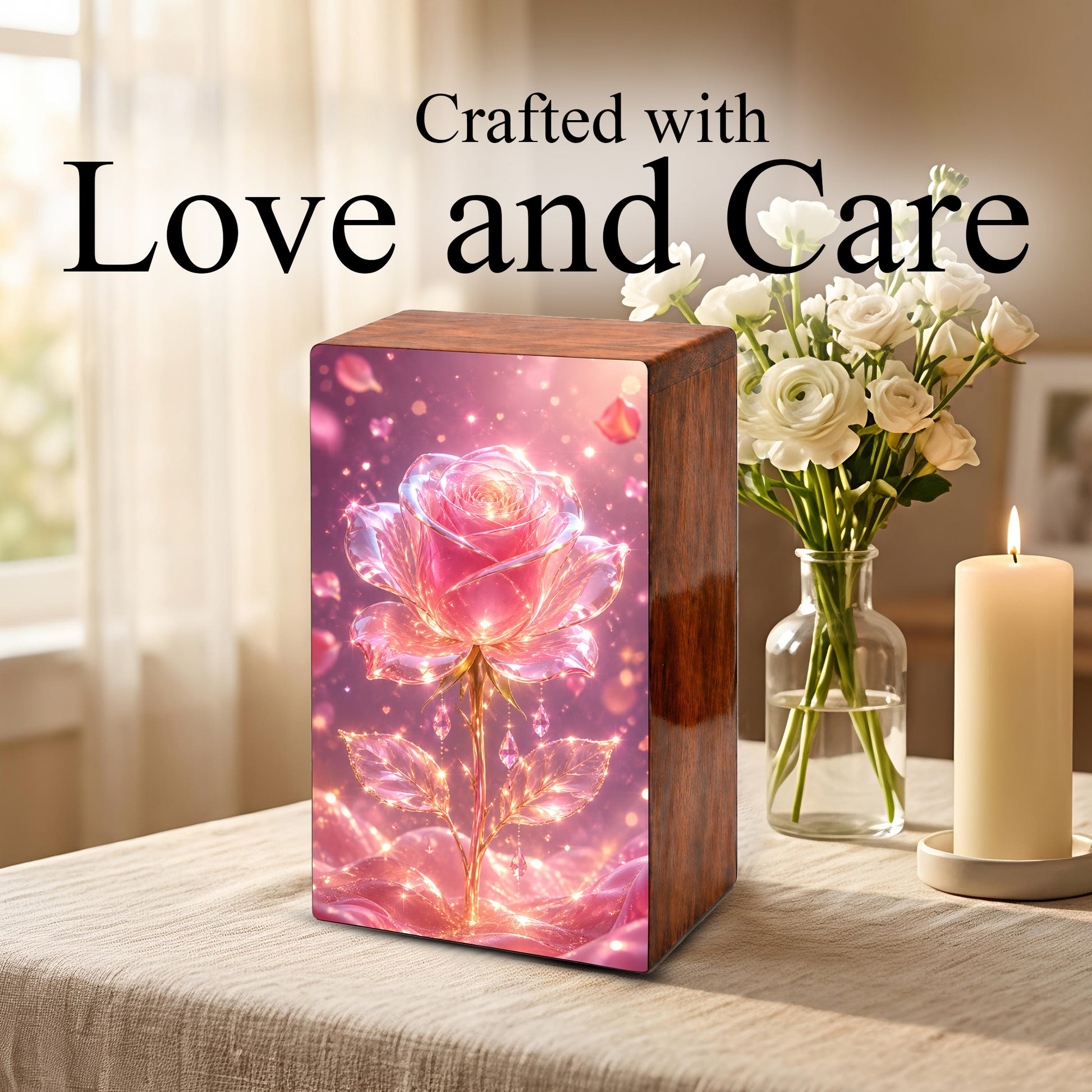 Pink Rose Urn For Human Ashes - Flower Cremation Urns For Male and Female