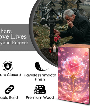 Pink Rose Urn For Human Ashes - Flower Cremation Urns For Male and Female