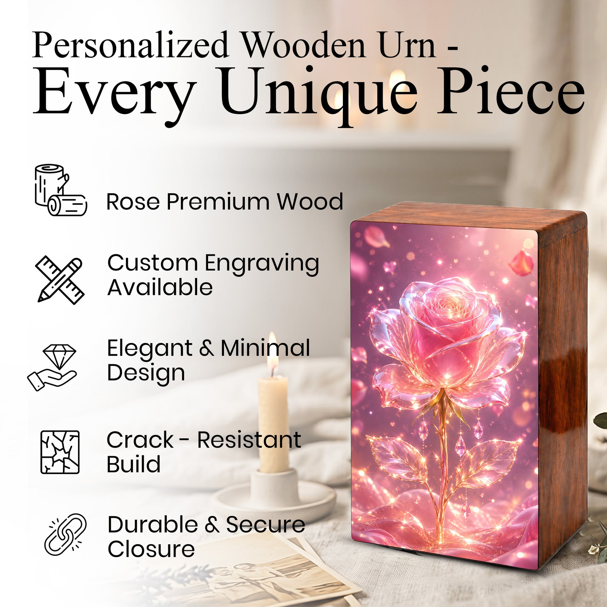 Pink Rose Urn For Human Ashes - Flower Cremation Urns For Male and Female