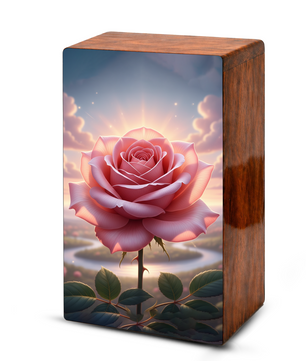 Pink Rose Wooden Urn for Ashes - Personalized Rose Flower Cremation Urns