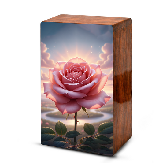 Pink Rose Wooden Urn for Ashes - Personalized Rose Flower Cremation Urns
