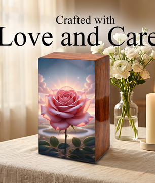 Pink Rose Wooden Urn for Ashes - Personalized Rose Flower Cremation Urns