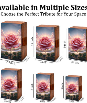 Pink Rose Wooden Urn for Ashes - Personalized Rose Flower Cremation Urns