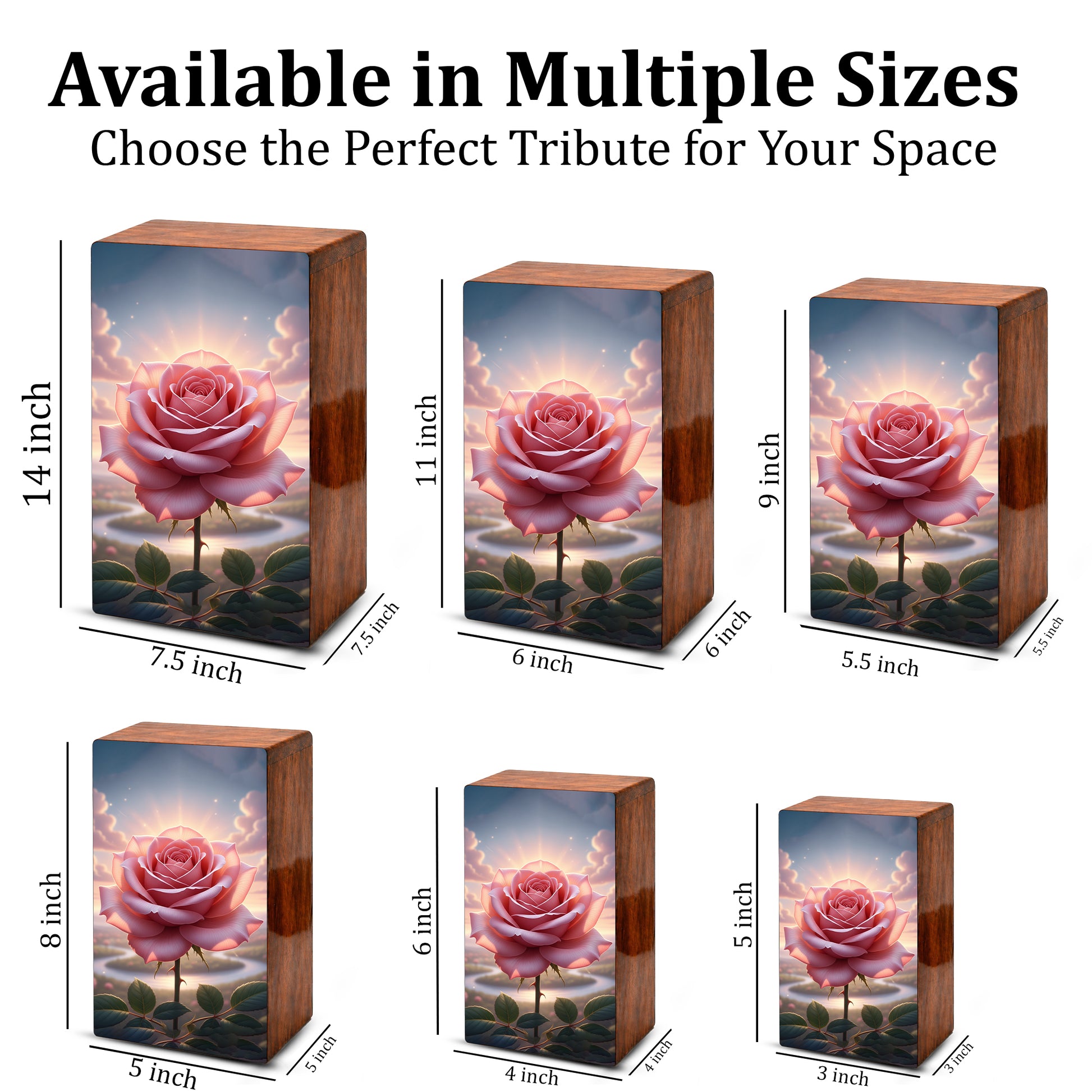 Pink Rose Wooden Urn for Ashes - Personalized Rose Flower Cremation Urns