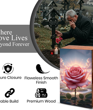 Pink Rose Wooden Urn for Ashes - Personalized Rose Flower Cremation Urns