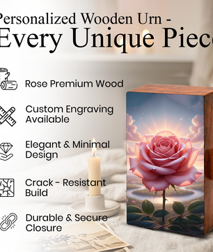 Pink Rose Wooden Urn for Ashes - Personalized Rose Flower Cremation Urns