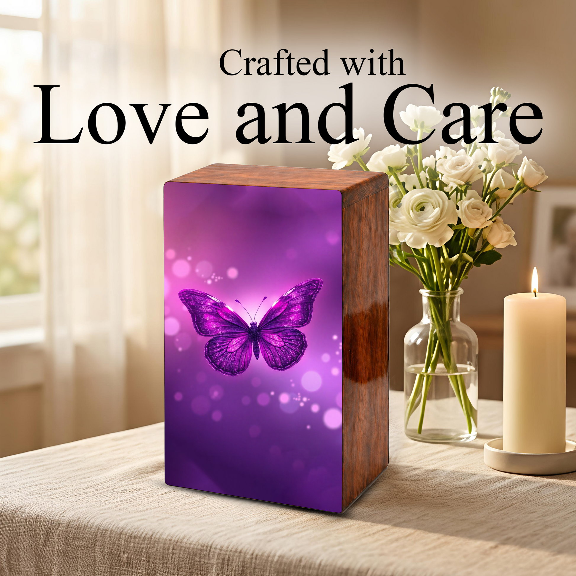 Purple Butterfly Urn For Female - Pink Butterfly Keepsake Urns Wooden Box