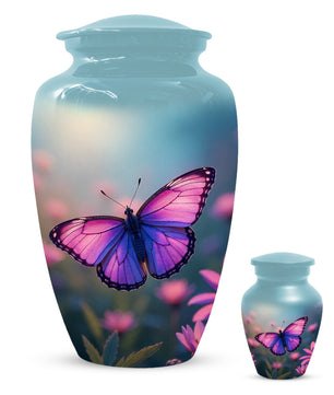 Purple Pink Butterfly Urn for Human Ashes | Elegant Purple Pink Butterfly Cremation Urn for Adult Ashes
