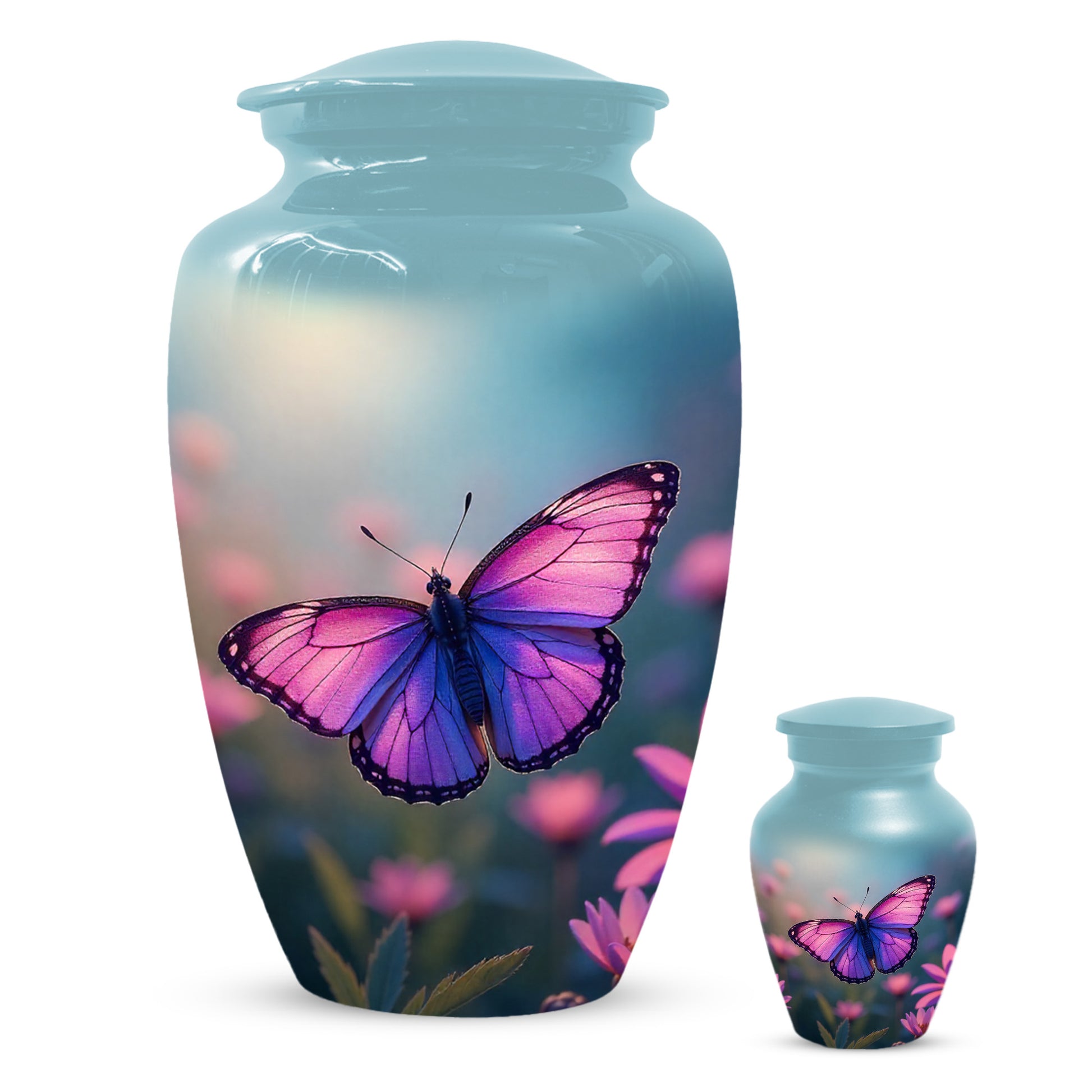 Purple Pink Butterfly Urn for Human Ashes | Elegant Purple Pink Butterfly Cremation Urn for Adult Ashes