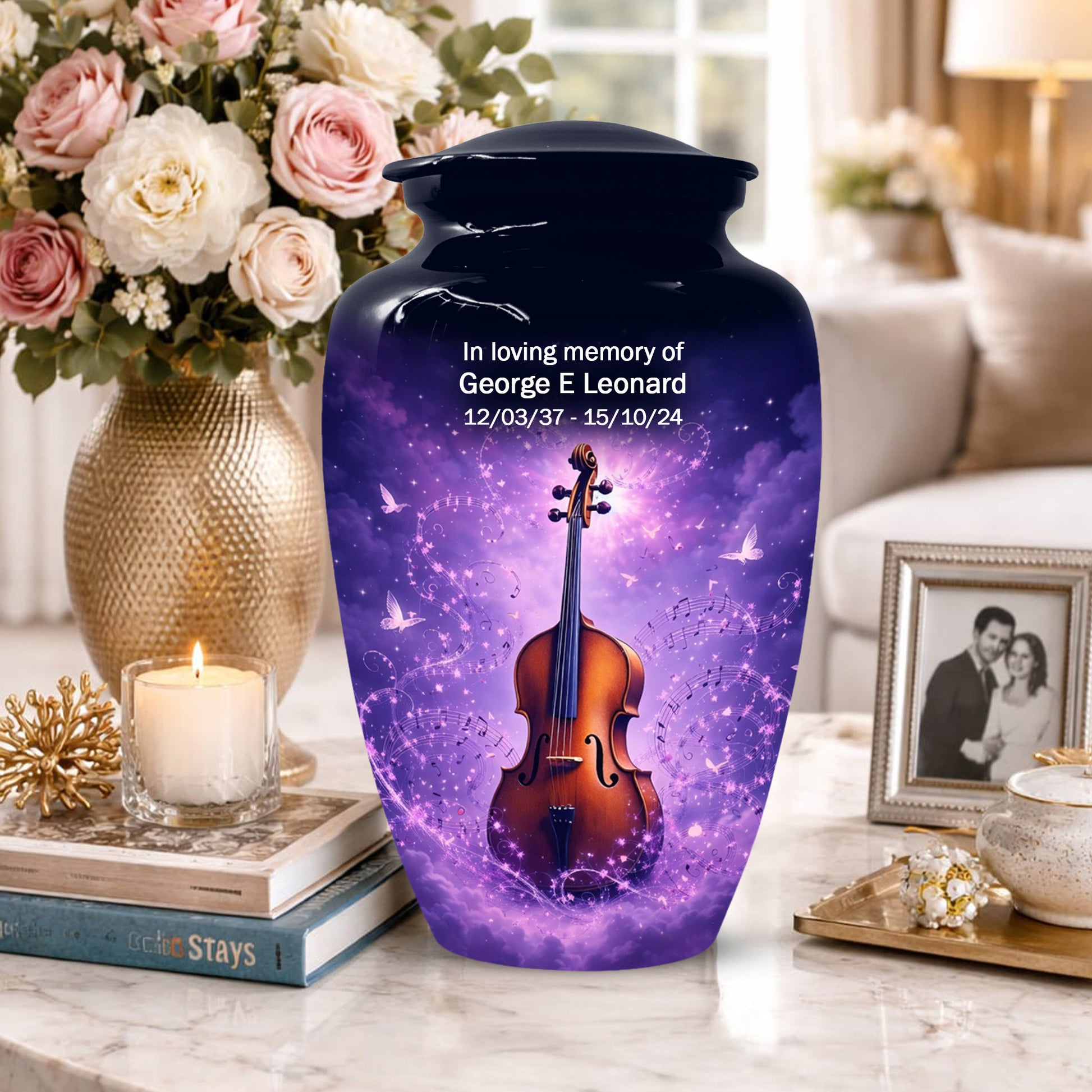 Guitar Cremation Urn for Ashes - Personalized Musical Memorial for Mother or Father