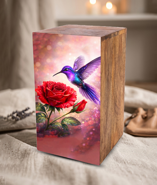 Purple Hummingbird Urn For Mom Ashes - Red Rose Mini Urns For Female