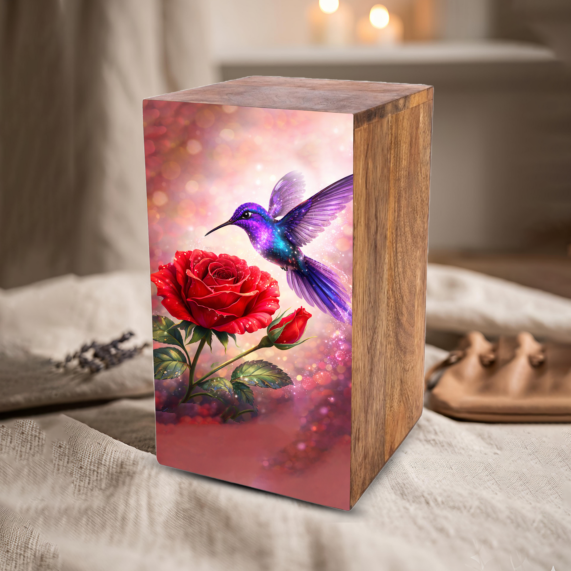 Purple Hummingbird Urn For Mom Ashes - Red Rose Mini Urns For Female
