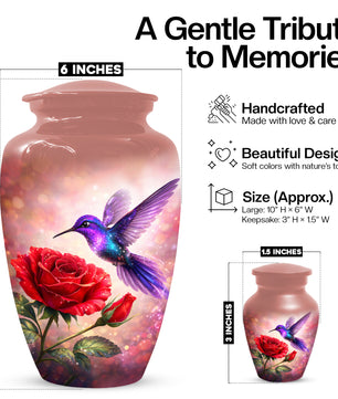 Personalized Hummingbird & Rose Urn for Mom – Custom Rose Cremation Urns for Ashes