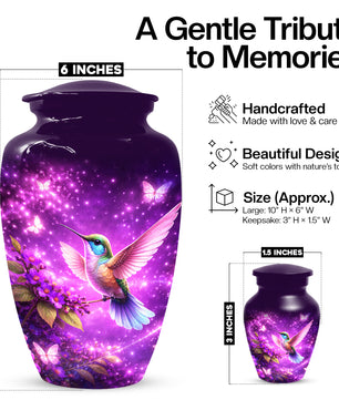 Personalized Purple Hummingbird Urn for Mom – Custom Hummingbird Cremation Urn for Ashes, Butterfly Memorial Urn for Women,