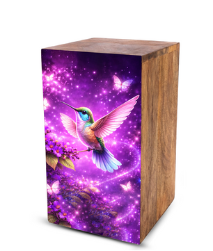 Purple Hummingbird Urn For Mom Ashes - Bird Wooden Mini Urns For Female
