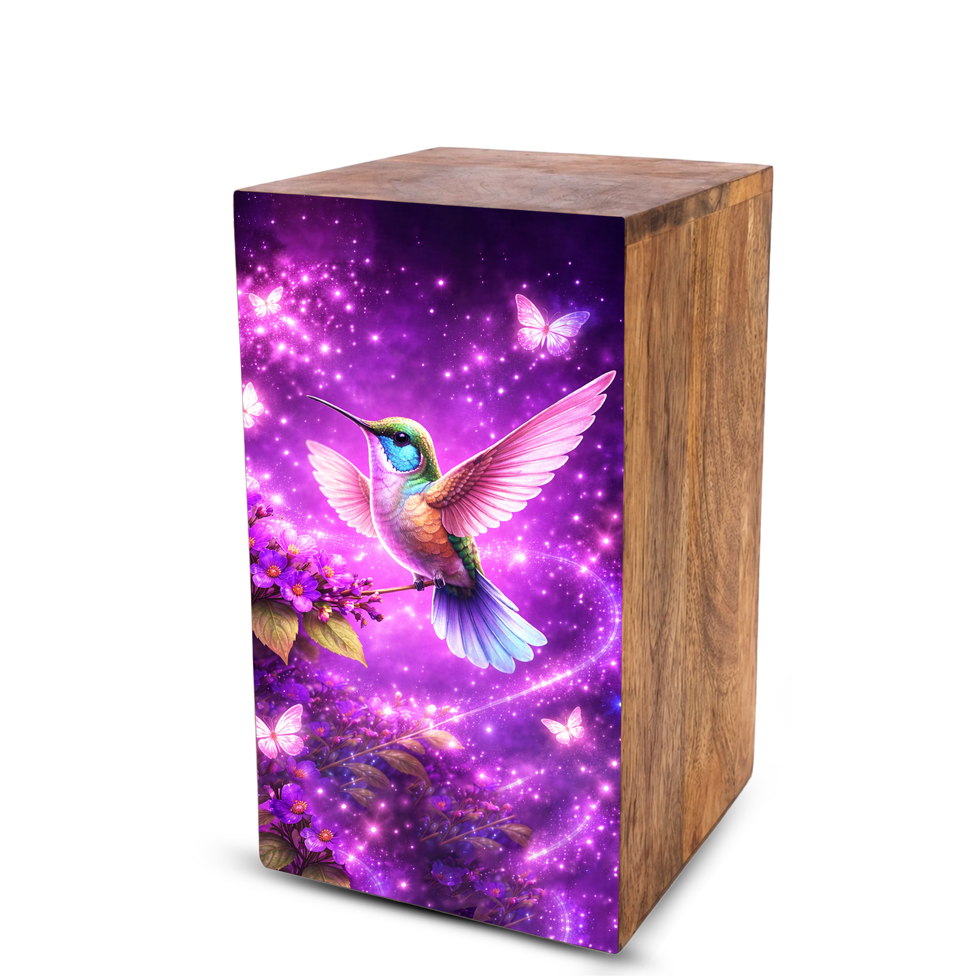 Purple Hummingbird Urn For Mom Ashes - Bird Wooden Mini Urns For Female