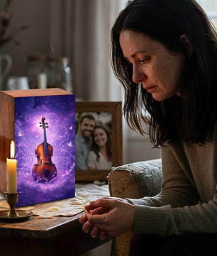 Purple Guitar Keepsake Urn for Ashes - Music Funeral Cremation Box Urns