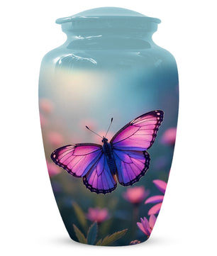 Purple Pink Butterfly Urn for Human Ashes | Elegant Purple Pink Butterfly Cremation Urn for Adult Ashes