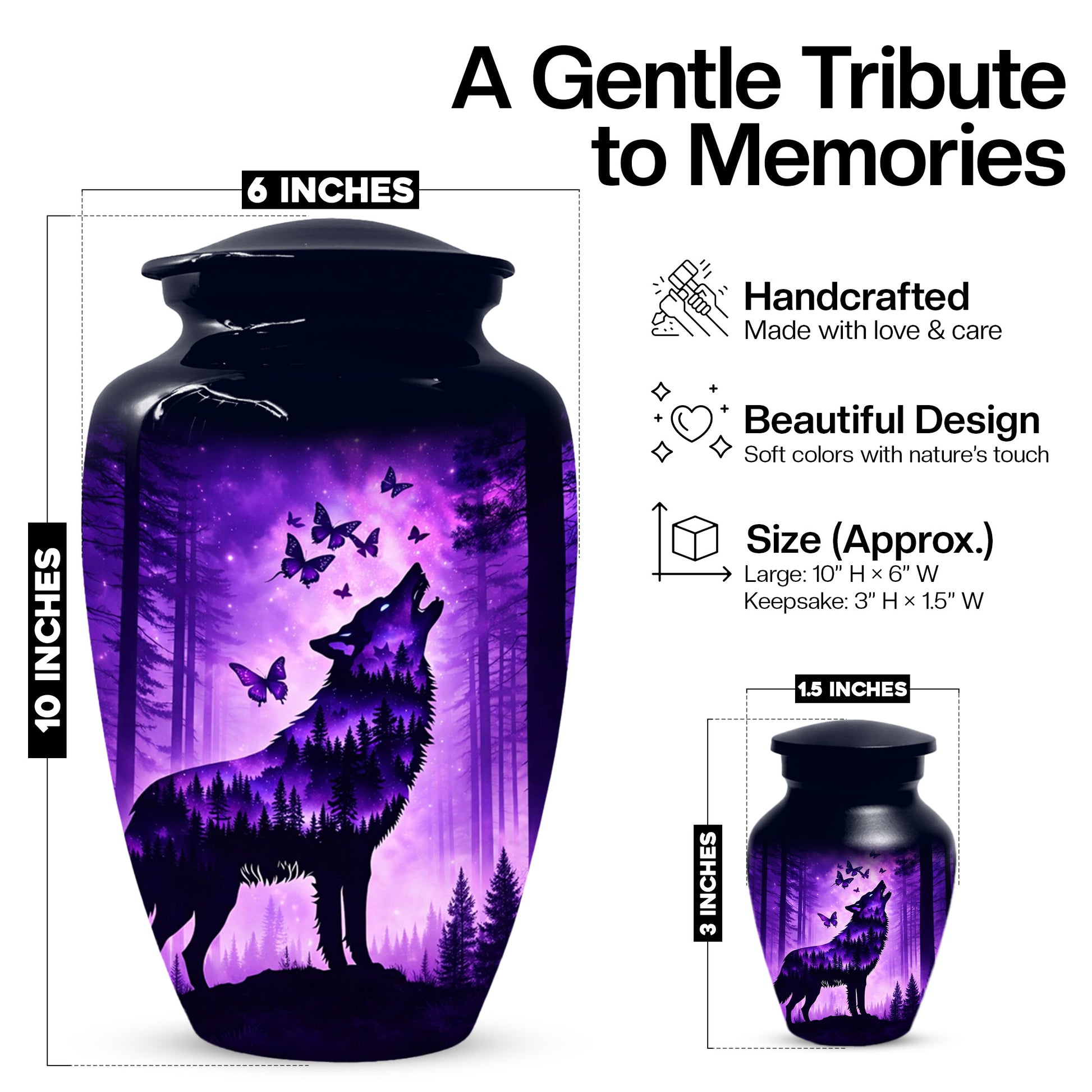 Wolf Cremation Urn for Ashes - Personalized Memorial Keepsake for Men