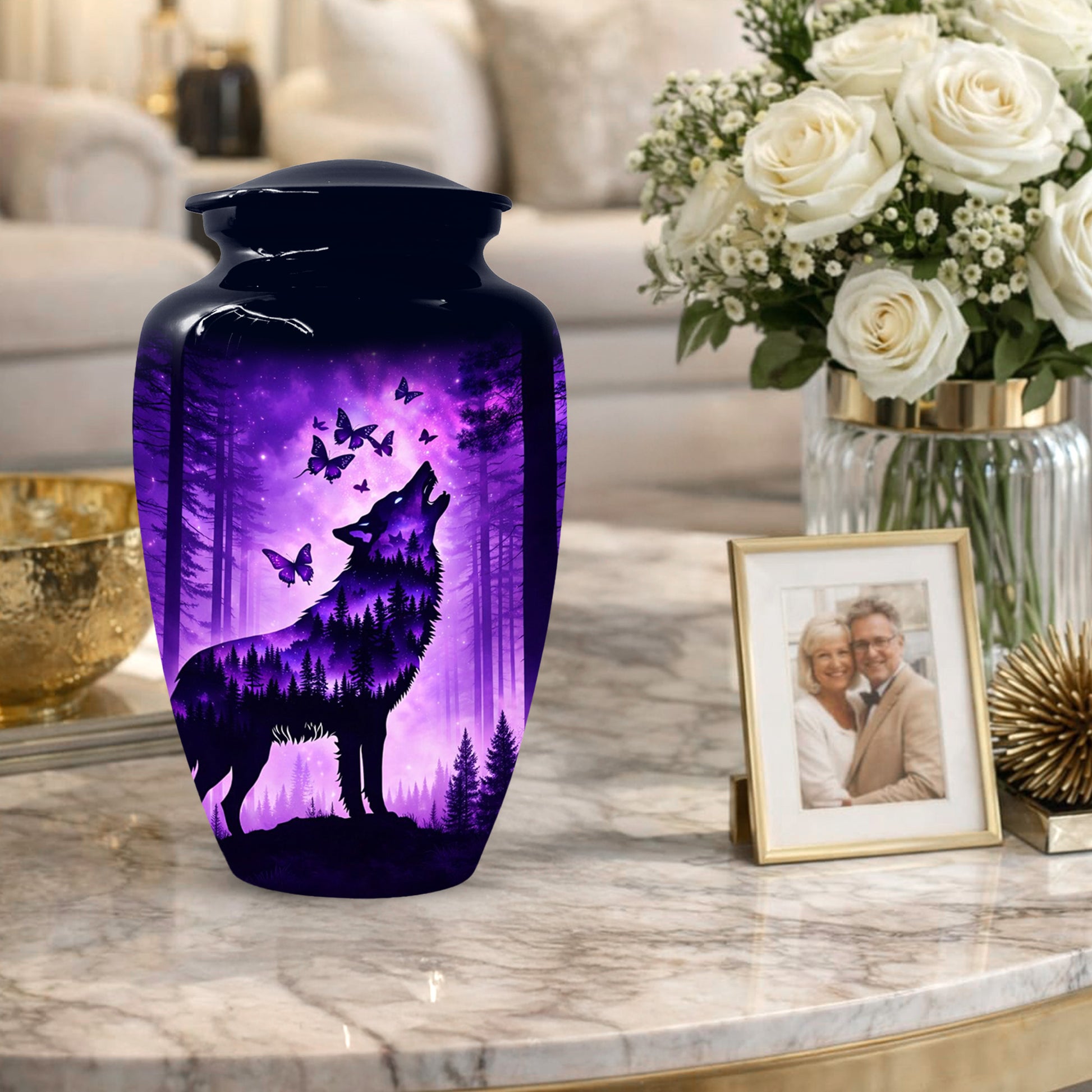 Wolf Cremation Urn for Ashes - Personalized Memorial Keepsake for Men