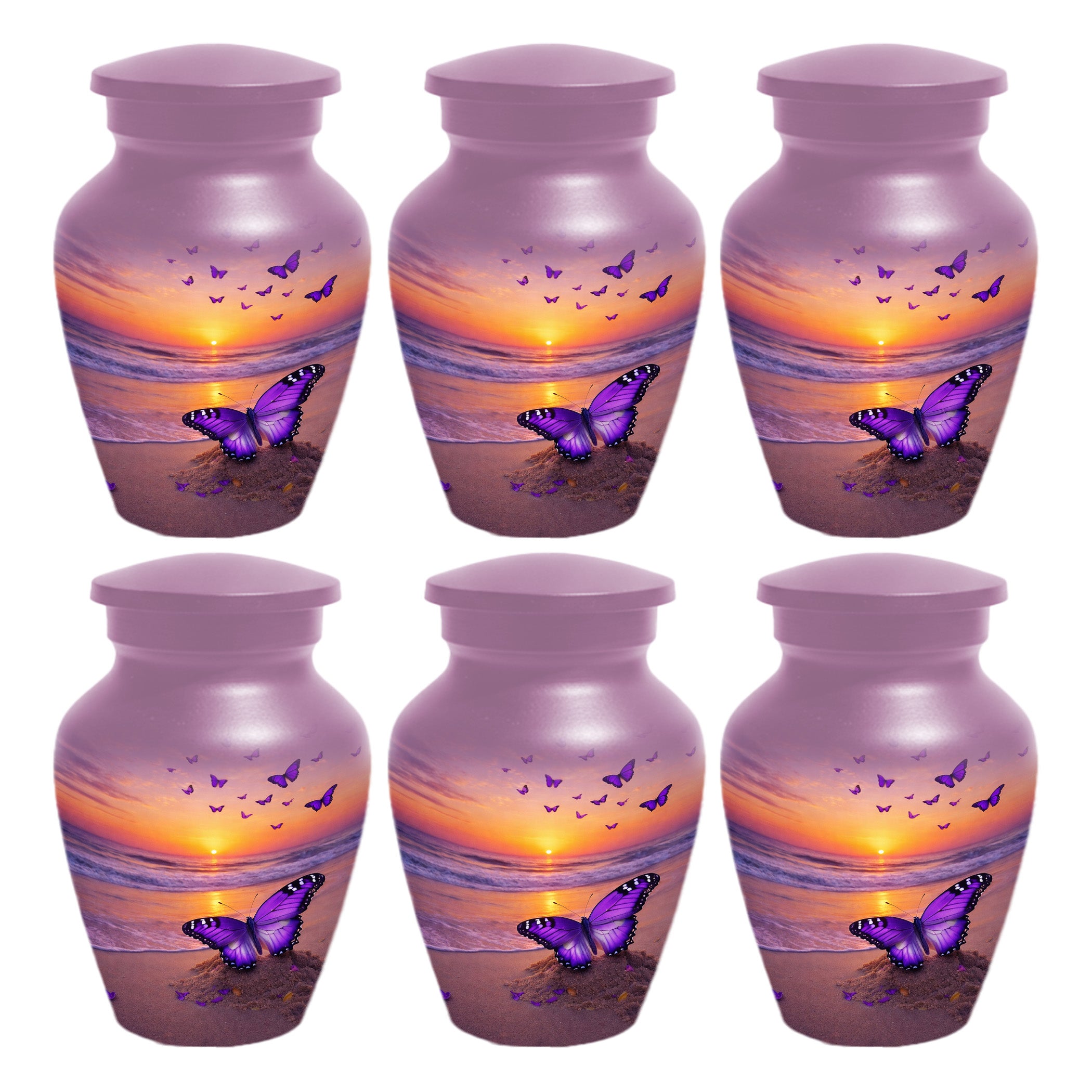 Purple Butterfly Urn For Women Ashes - Sunset Beach Cremation Urn with Butterflies