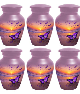 Purple Butterfly Urn For Women Ashes - Sunset Beach Cremation Urn with Butterflies