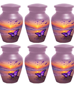 Purple Butterfly Urn For Women Ashes - Sunset Beach Cremation Urn with Butterflies