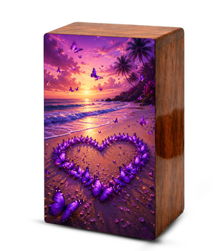 Purple Butterfly Urn For Human Ashes - Heart Beach Memorial Urns For Male and Female