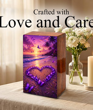 Purple Butterfly Urn For Human Ashes - Heart Beach Memorial Urns For Male and Female