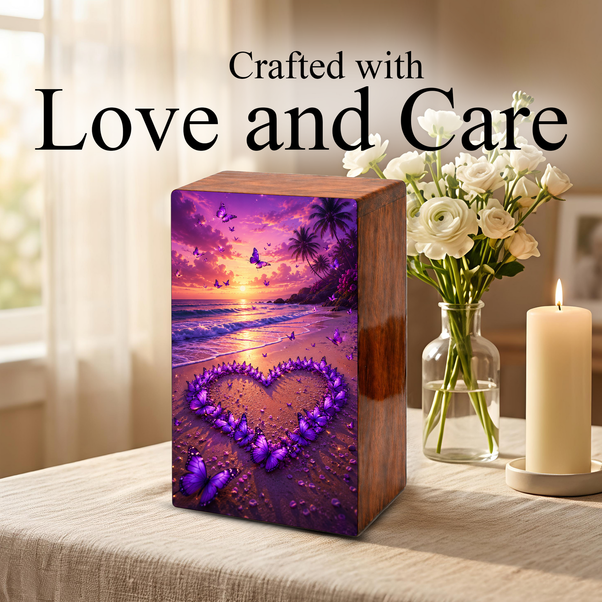 Purple Butterfly Urn For Human Ashes - Heart Beach Memorial Urns For Male and Female