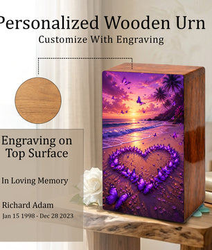 Purple Butterfly Urn For Human Ashes - Heart Beach Memorial Urns For Male and Female