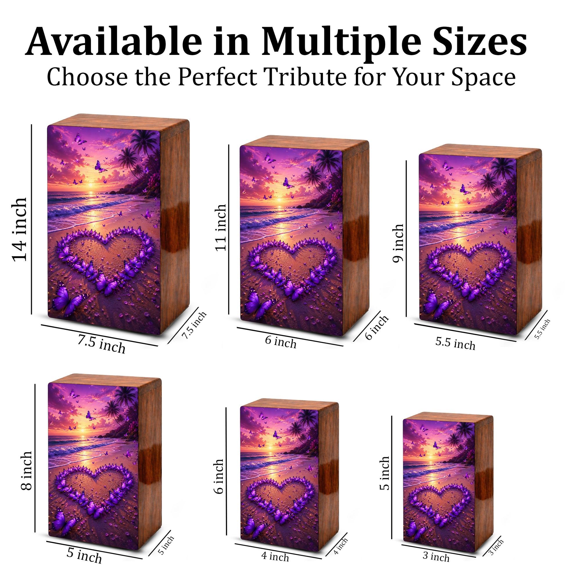 Purple Butterfly Urn For Human Ashes - Heart Beach Memorial Urns For Male and Female