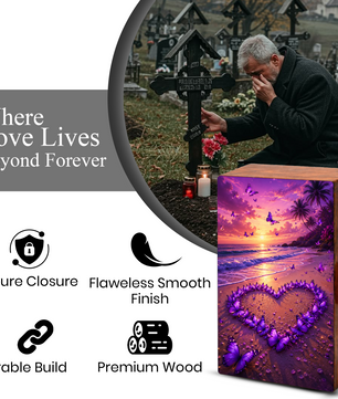 Purple Butterfly Urn For Human Ashes - Heart Beach Memorial Urns For Male and Female