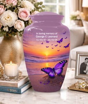 Purple Butterfly Urn for Mom – Beach Sunset Keepsake Urns for Human  Ashes