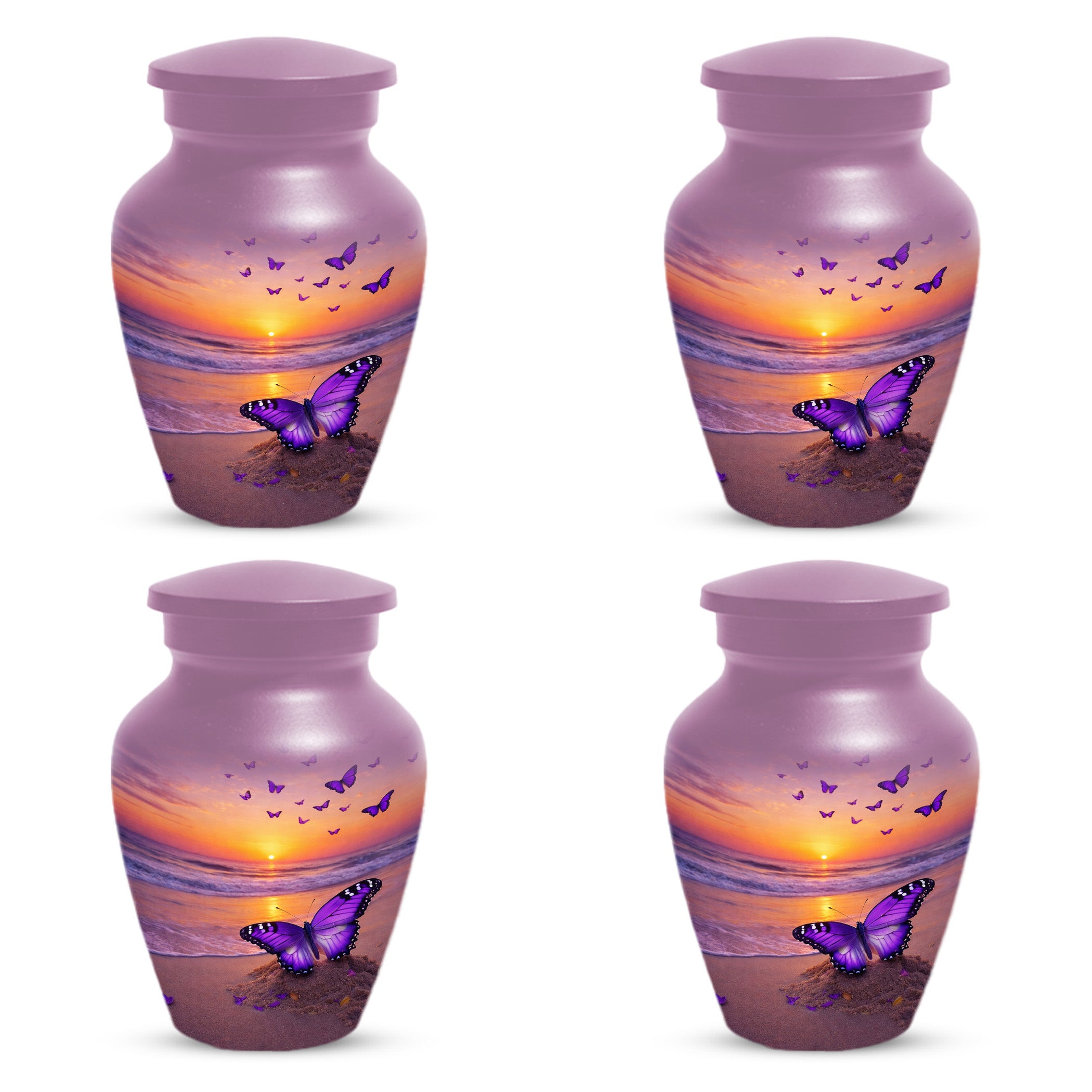 Purple Butterfly Urn For Women Ashes - Sunset Beach Cremation Urn with Butterflies