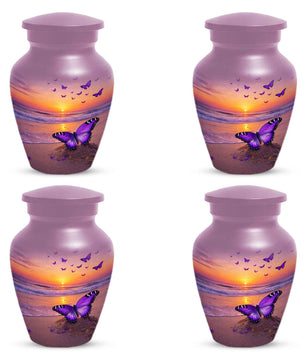 Purple Butterfly Urn For Women Ashes - Sunset Beach Cremation Urn with Butterflies