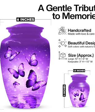 Purple Butterfly Memorial Urn for Ashes, Custom Butterfly Cremation Urn